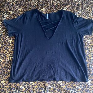 Jolie Black Criss-Cross V-Neck Tee